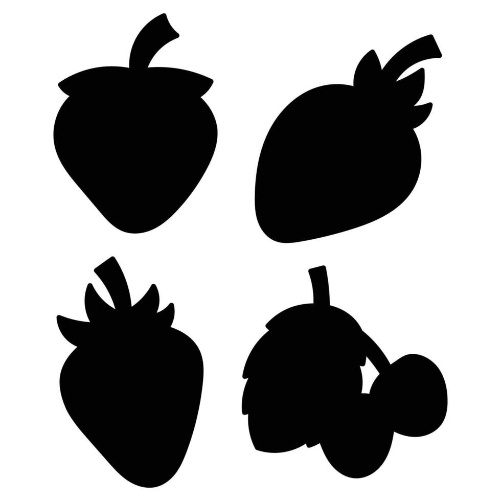 Strawberry with Leaf Silhouette for Fruit Illustrations vector
