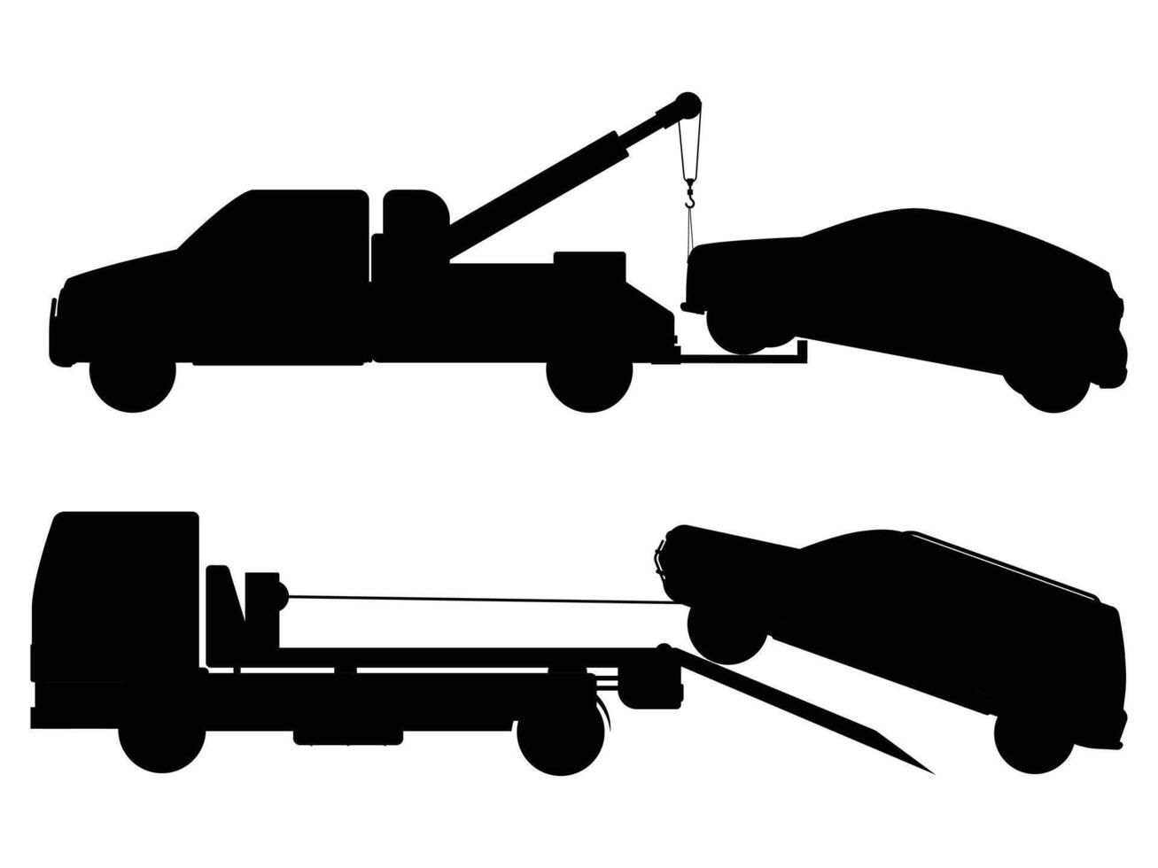 Silhouette of a Car Towing Truck on the Road vector