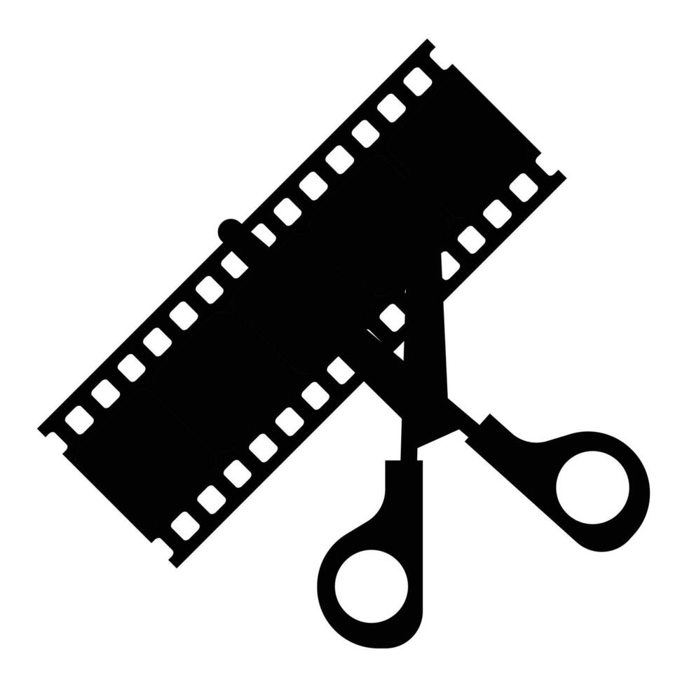 Scissors and Film Strip Icon for Editing and Cinema Themes vector