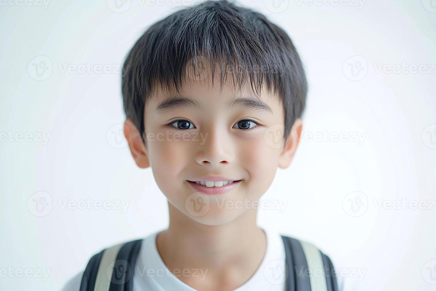 A young boy with a backpack smiling photo