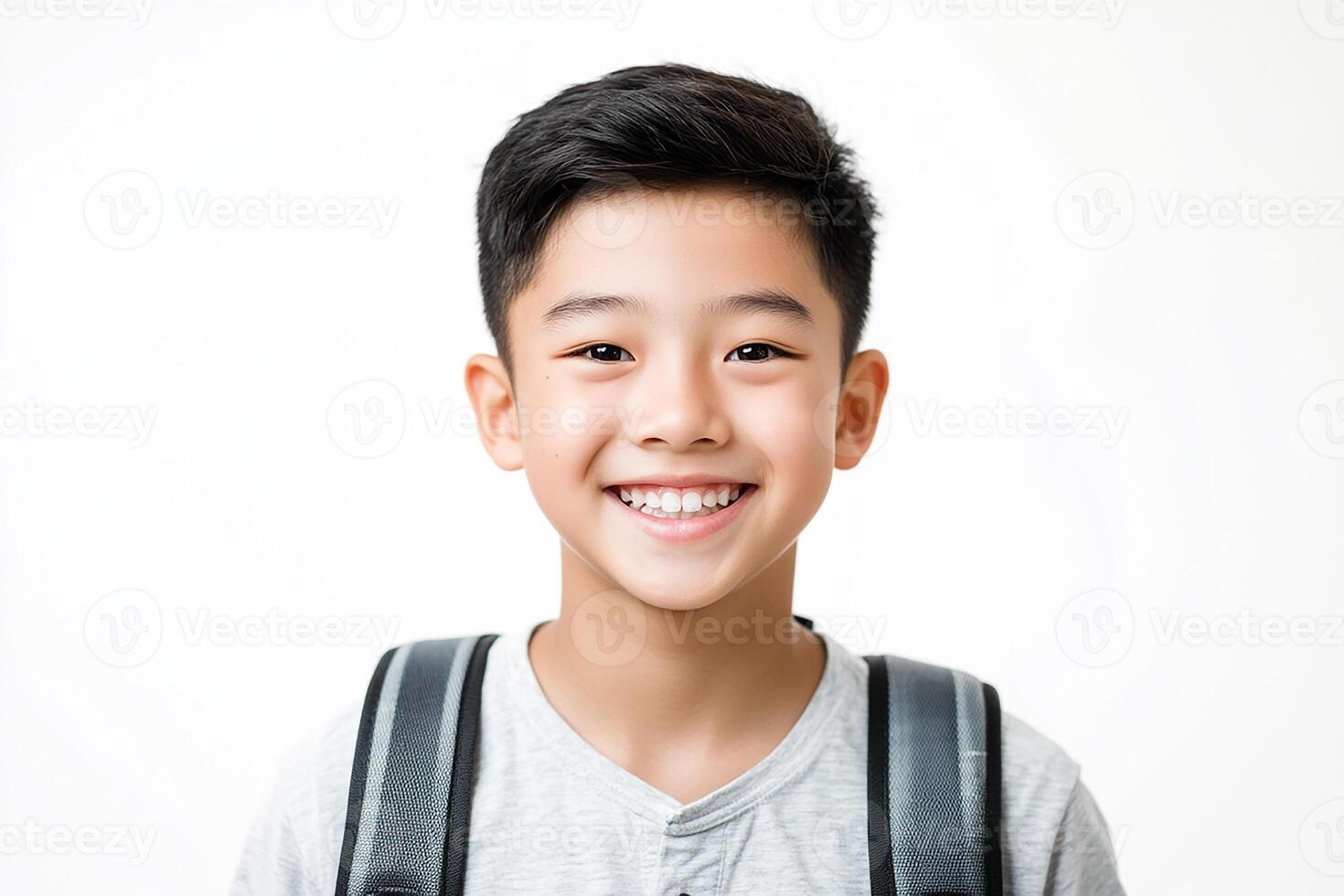 A boy with a backpack smiling photo