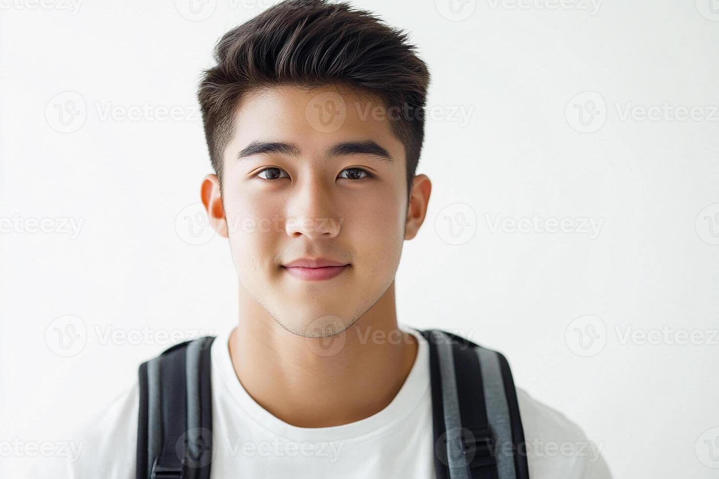 Asian male student with backpack photo