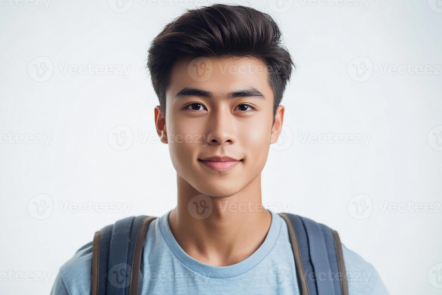 Portrait of young asian male student with backpack photo