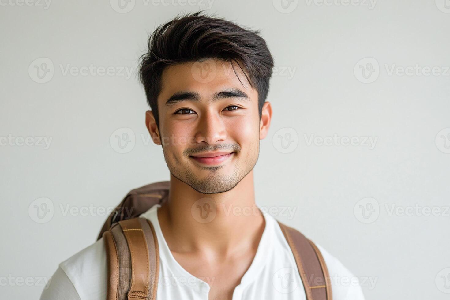 Asian male student with backpack photo