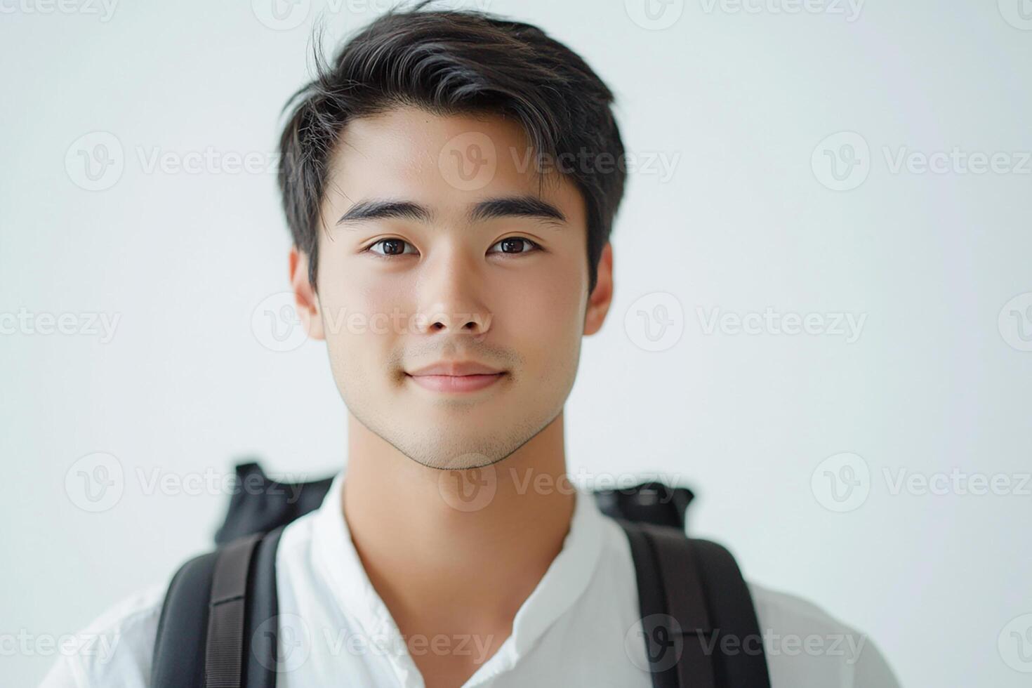 Asian young man with backpack photo
