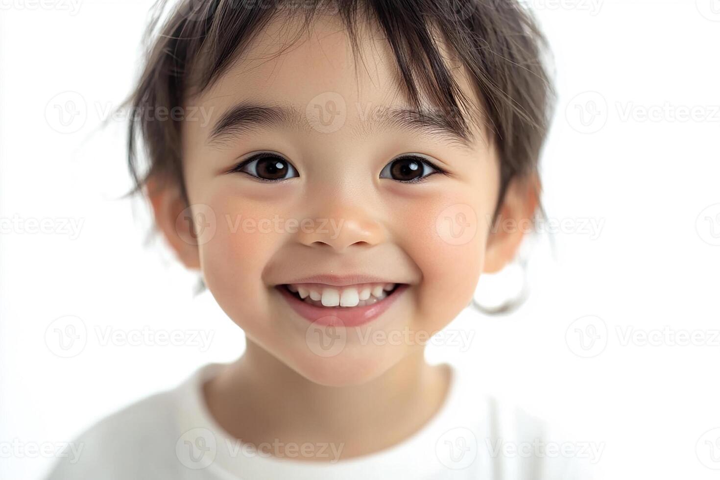 A young child is smiling and looking at the camera photo