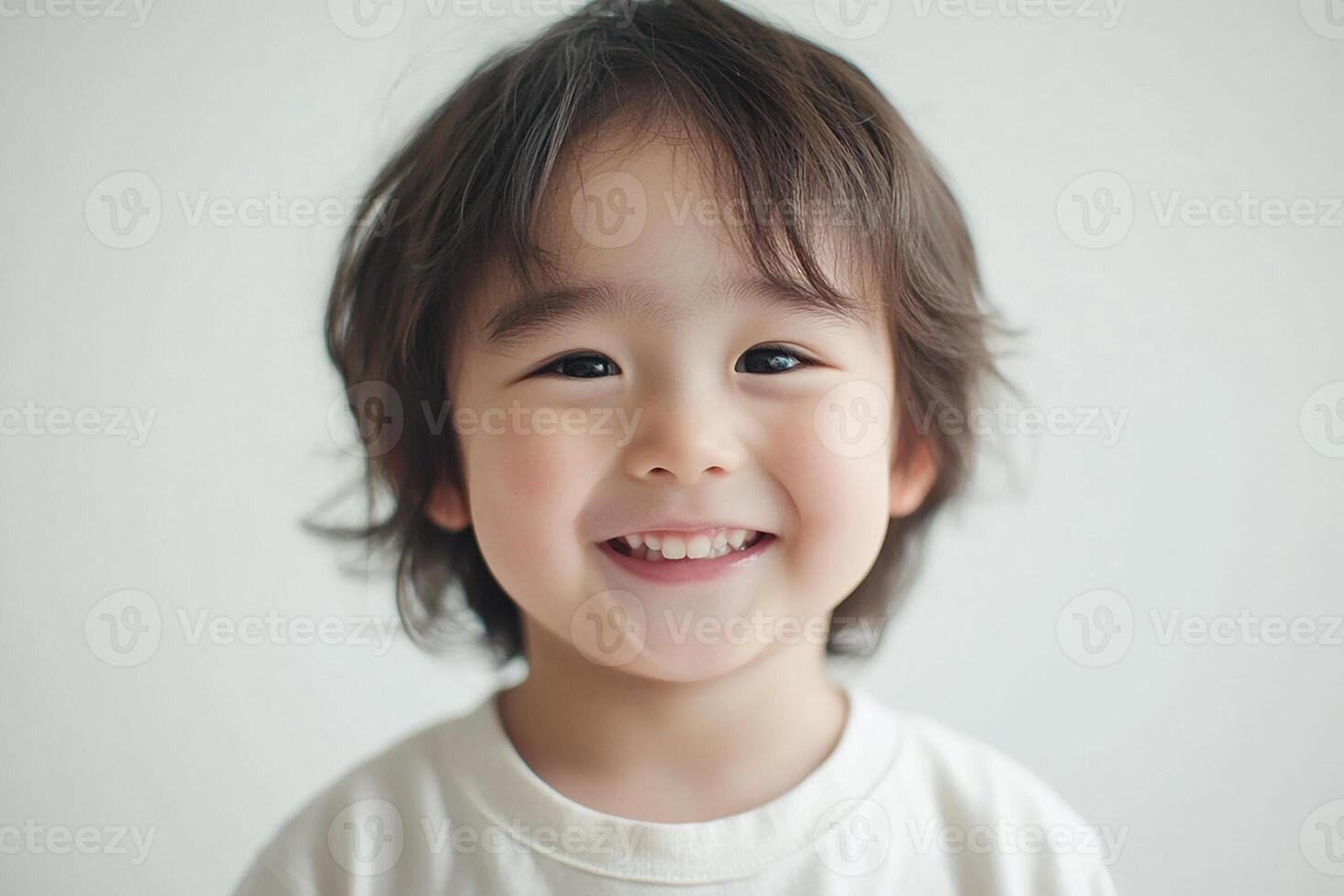 A young child is smiling and looking at the camera photo