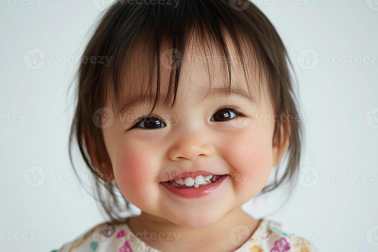 A little girl smiles while wearing a dress photo