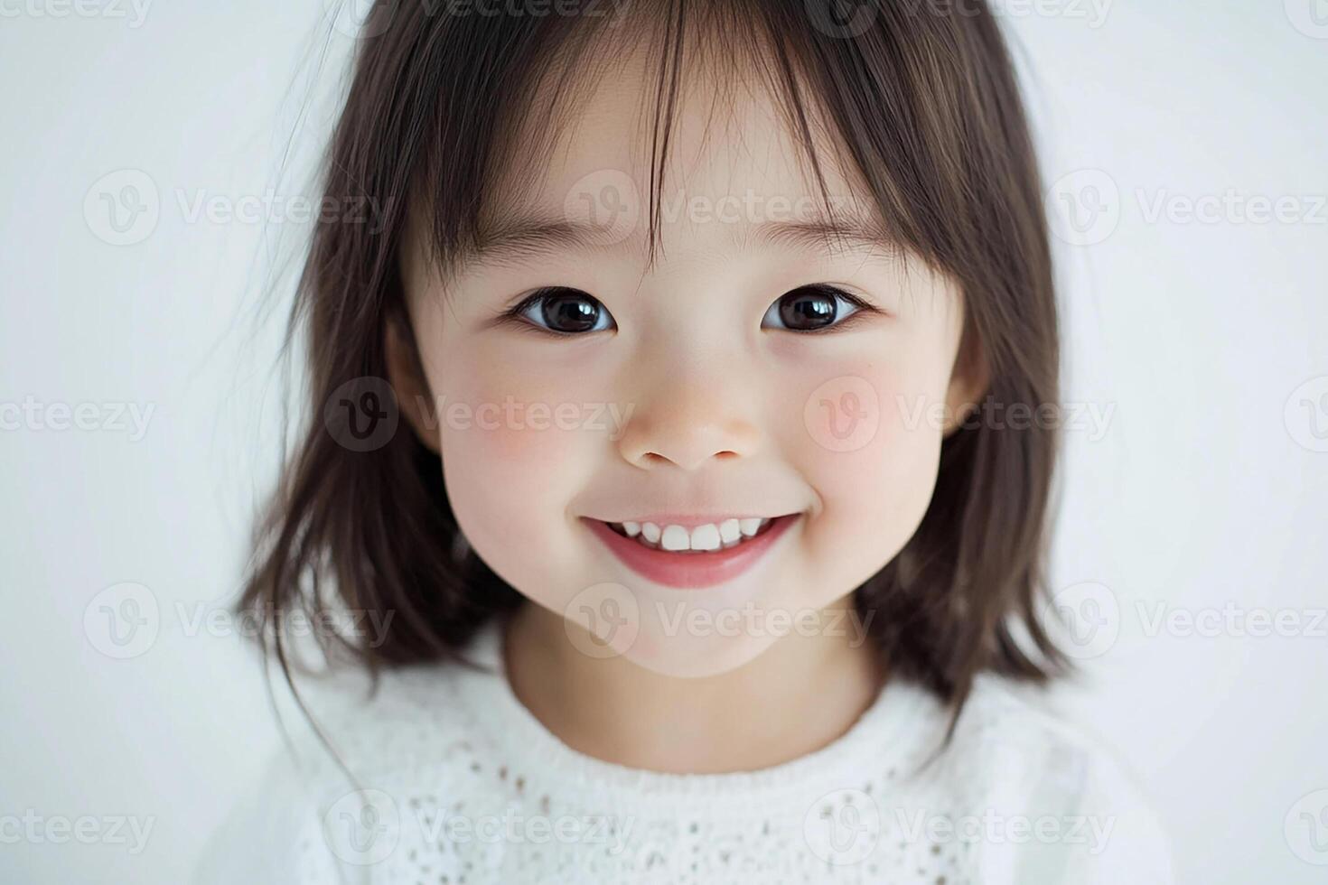 A little girl with brown eyes smiles at the camera photo
