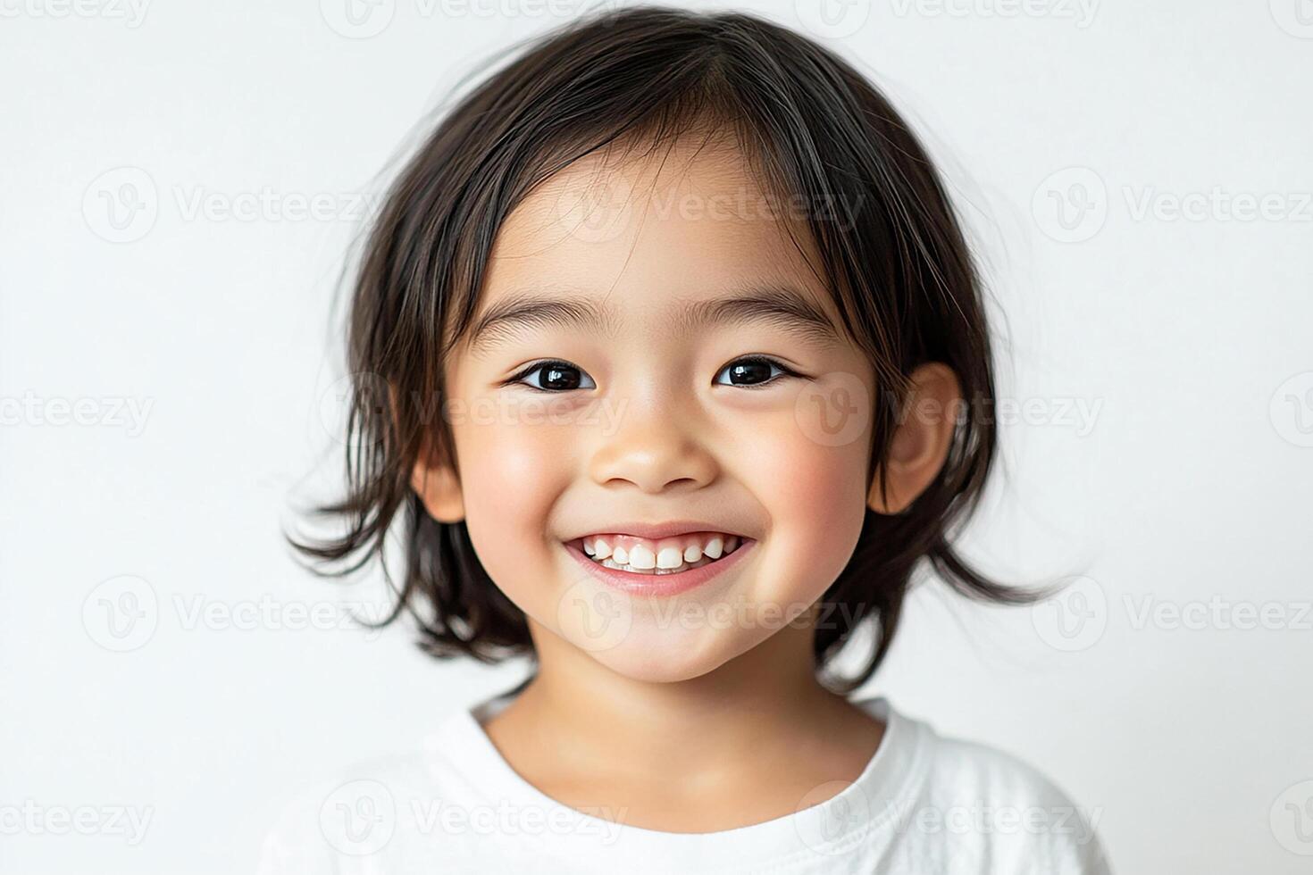 A little girl with long hair smiling photo
