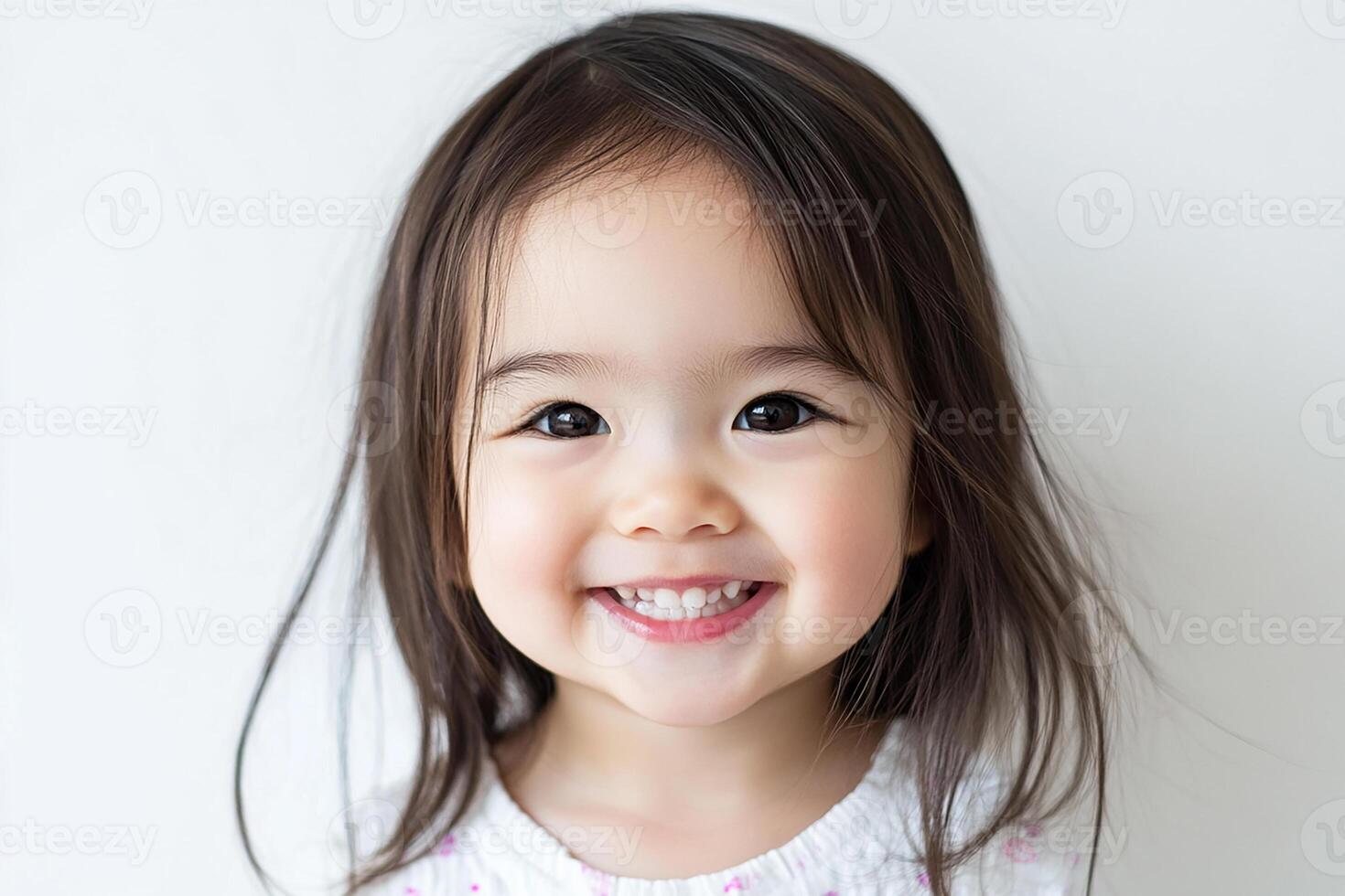 A little girl with long hair smiling photo