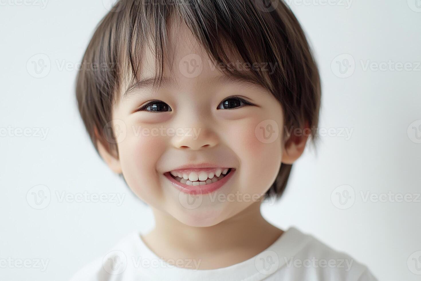 A young child is smiling and looking at the camera photo