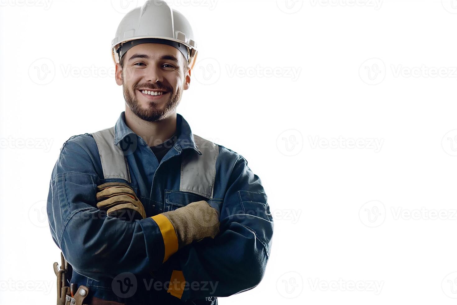 A man in a hard hat and overalls photo
