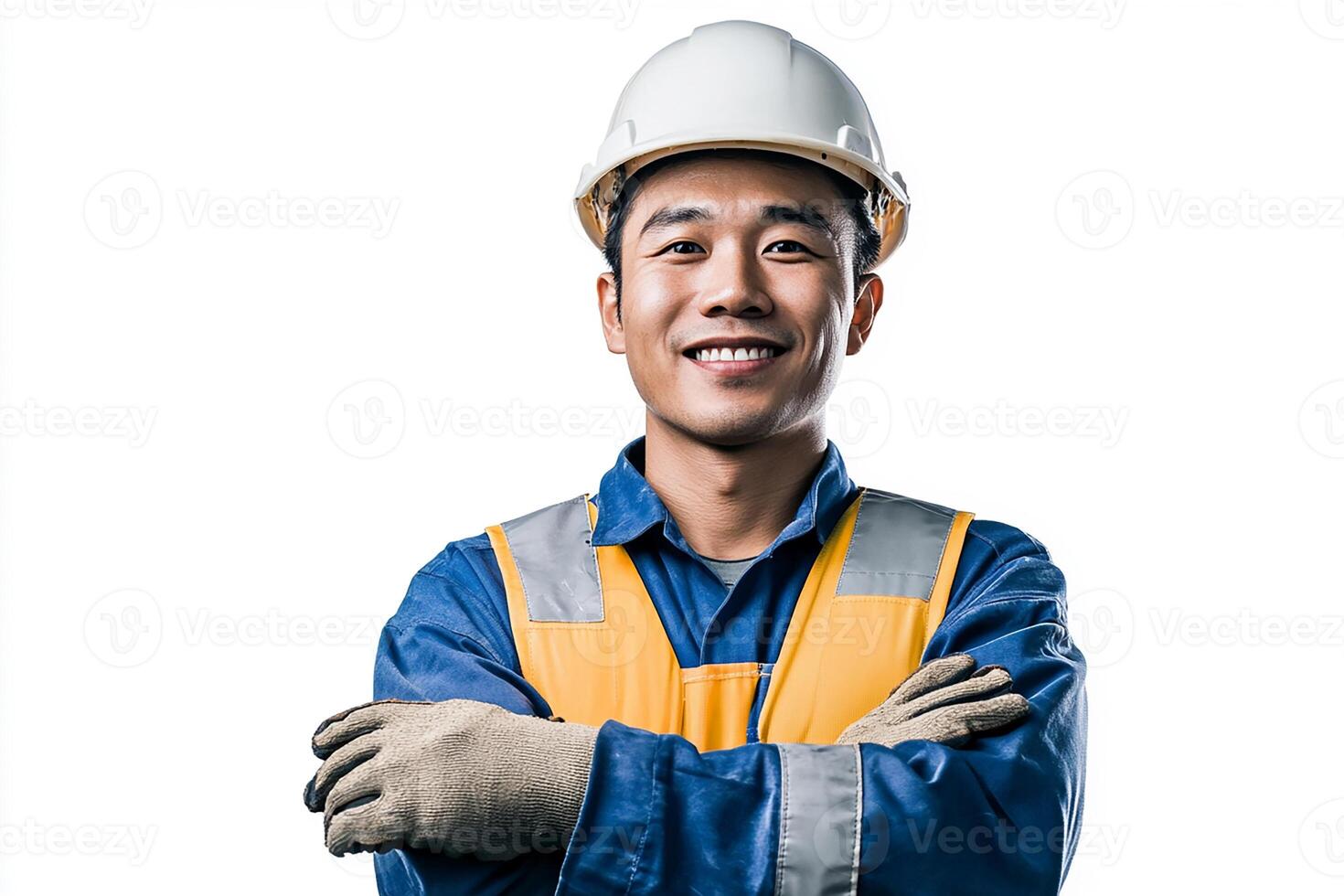 Asian male construction worker with arms crossed photo