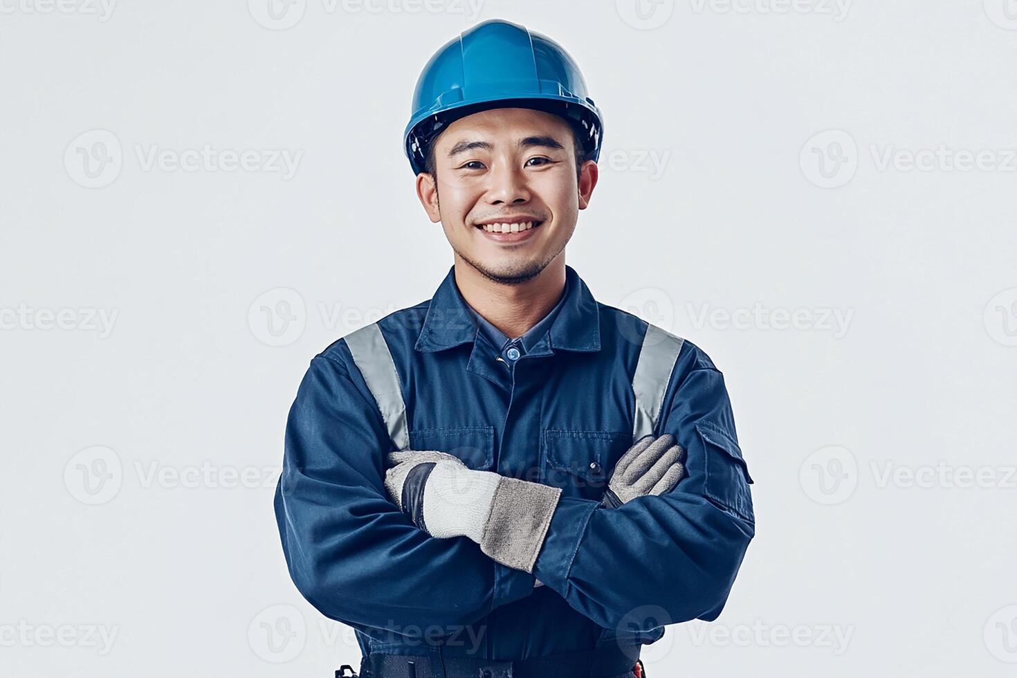 Asian male construction worker with his arms crossed photo