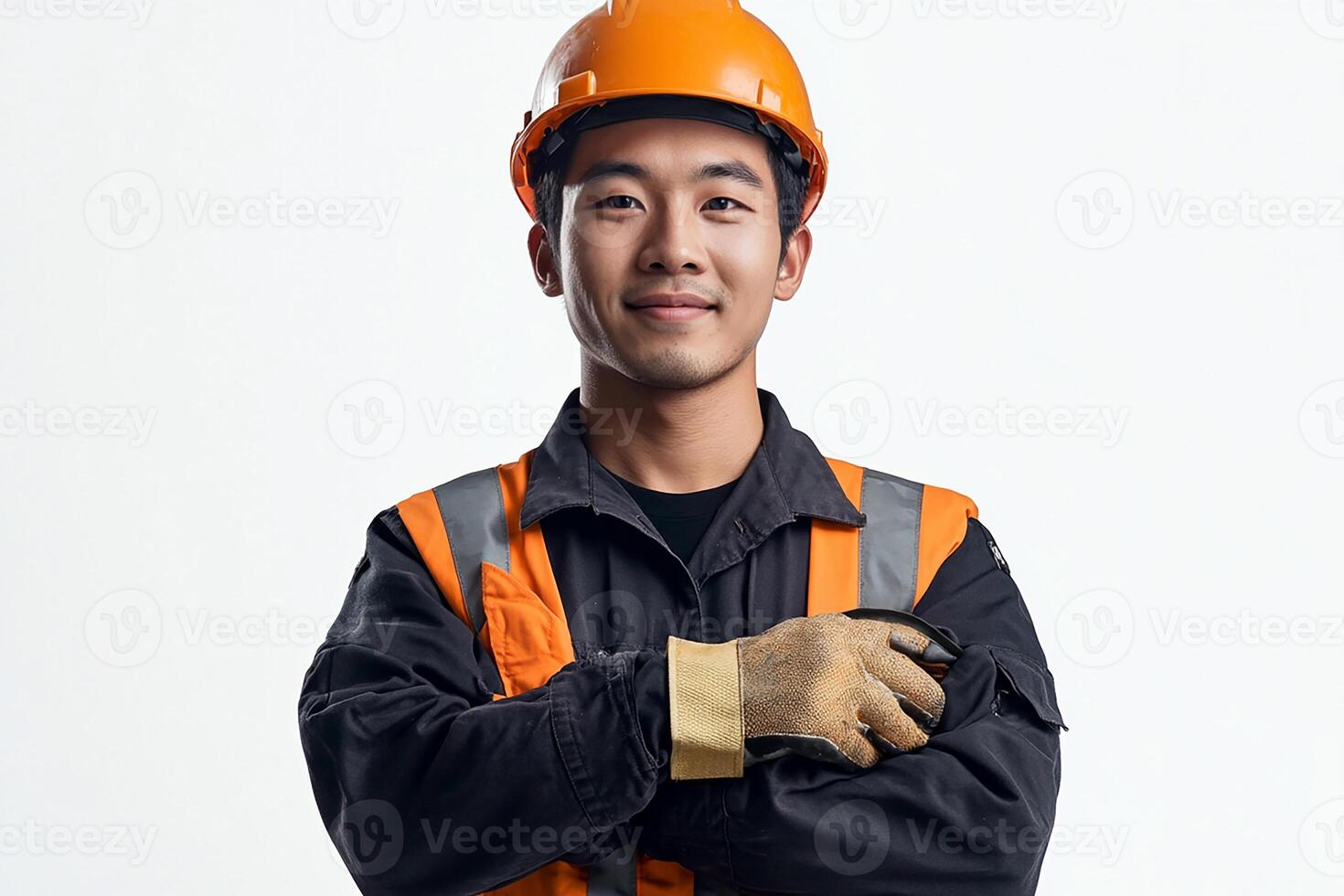 Asian male construction worker with his arms crossed photo
