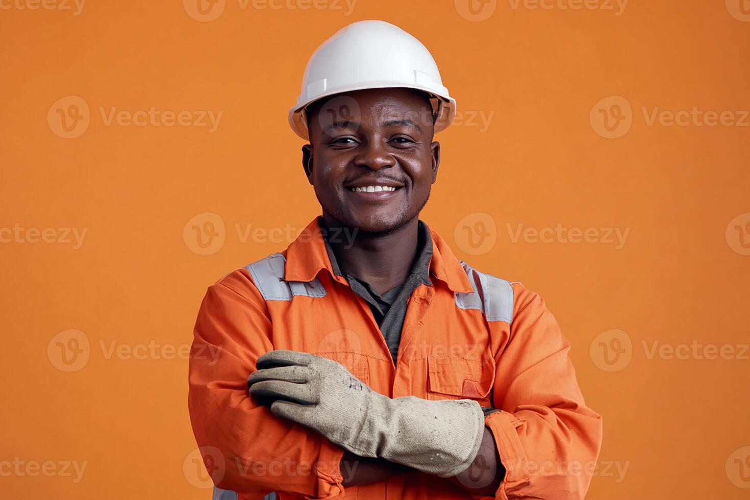 An african american man in an orange work uniform photo