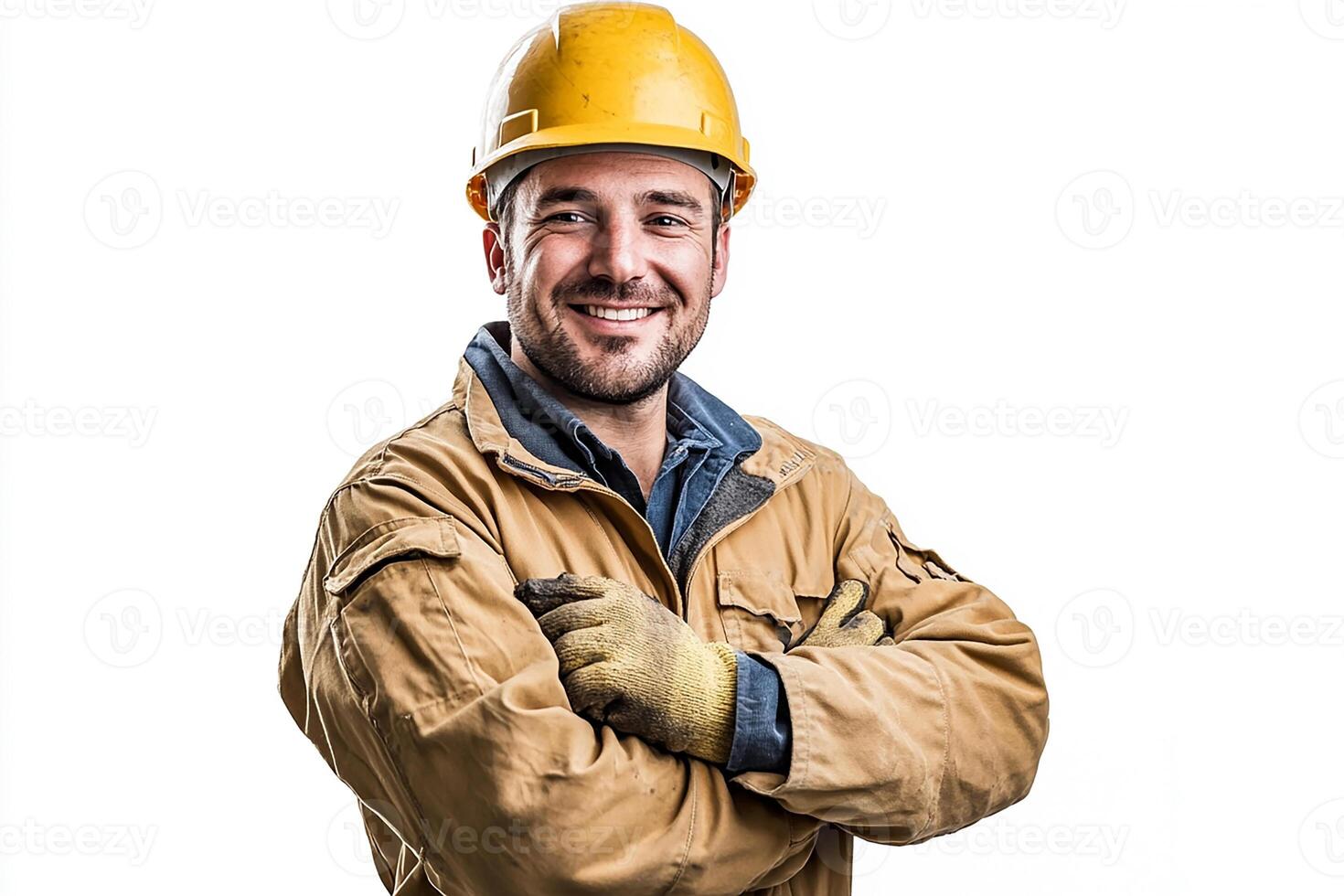A smiling man in a hard hat and overalls photo