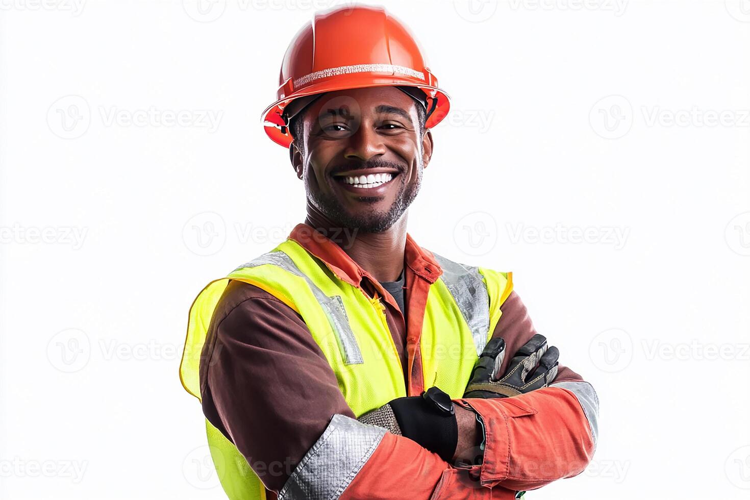 A smiling black man in a hard hat photo