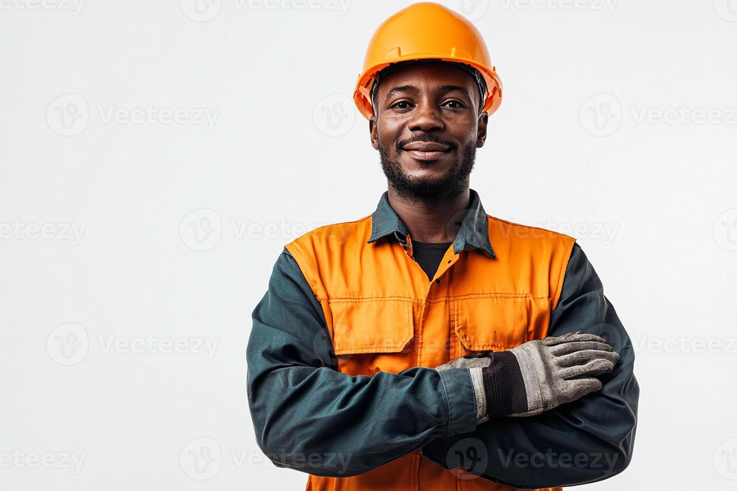 An african american man in an orange work uniform photo