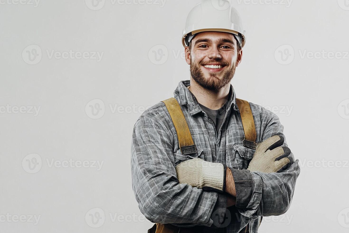 A smiling man in a hard hat and overalls photo