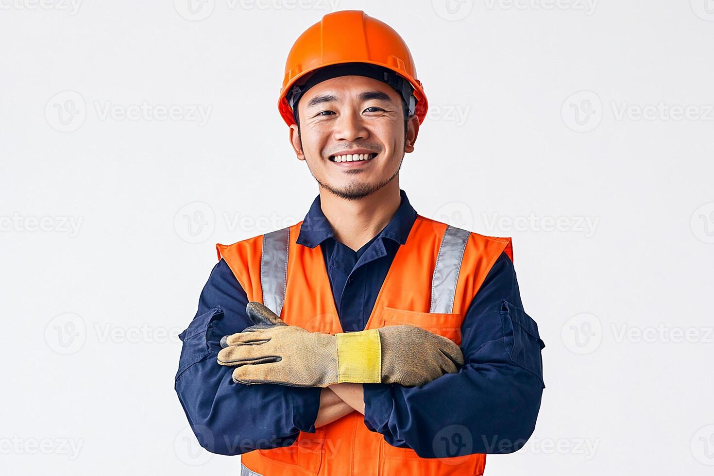 Asian male construction worker with his arms crossed photo