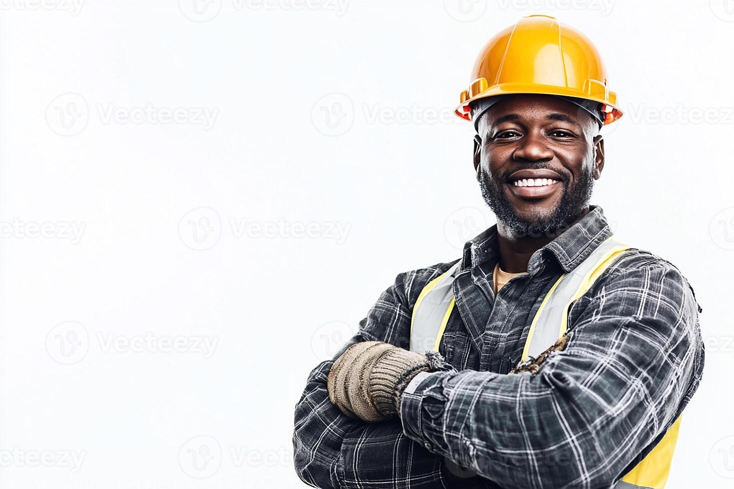 A black man in a hard hat and safety vest photo