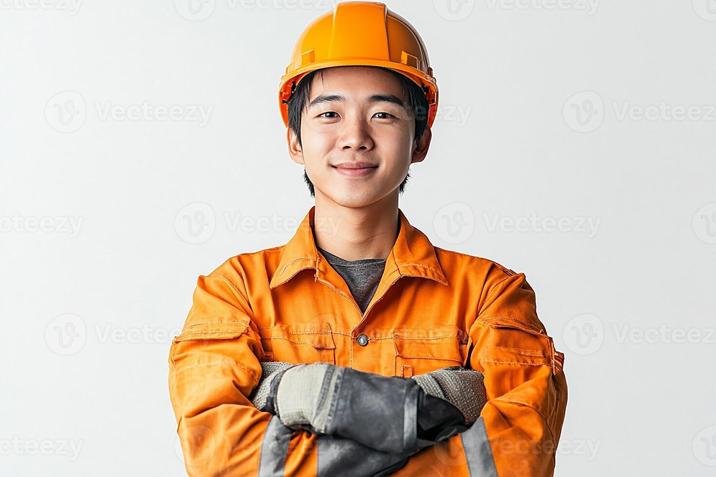 Asian male construction worker with his arms crossed photo