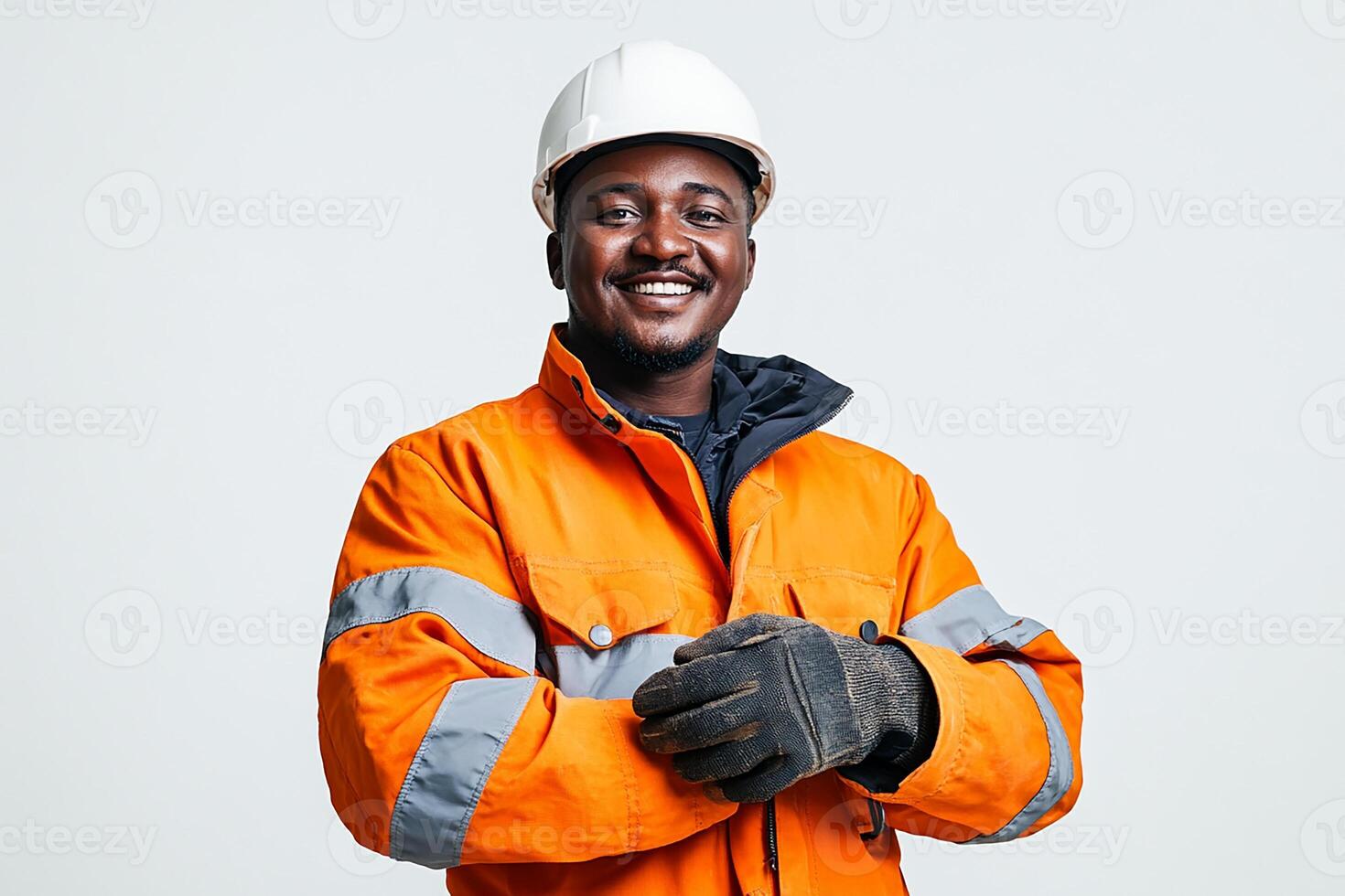 An african american man in an orange work uniform photo