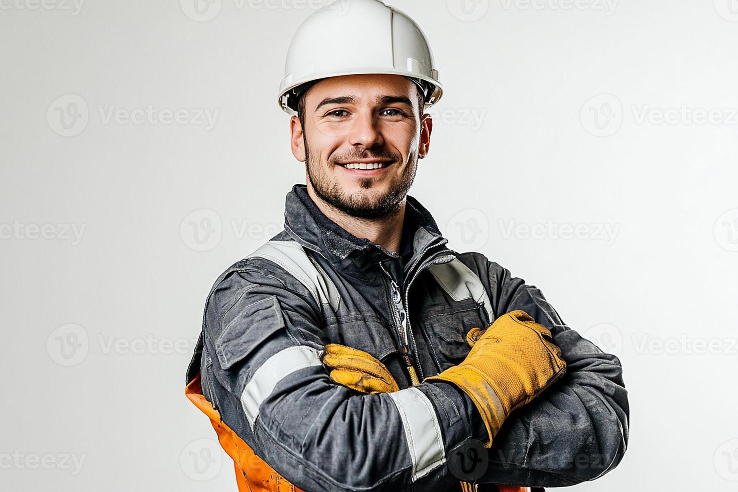 A man in a hard hat and safety vest photo
