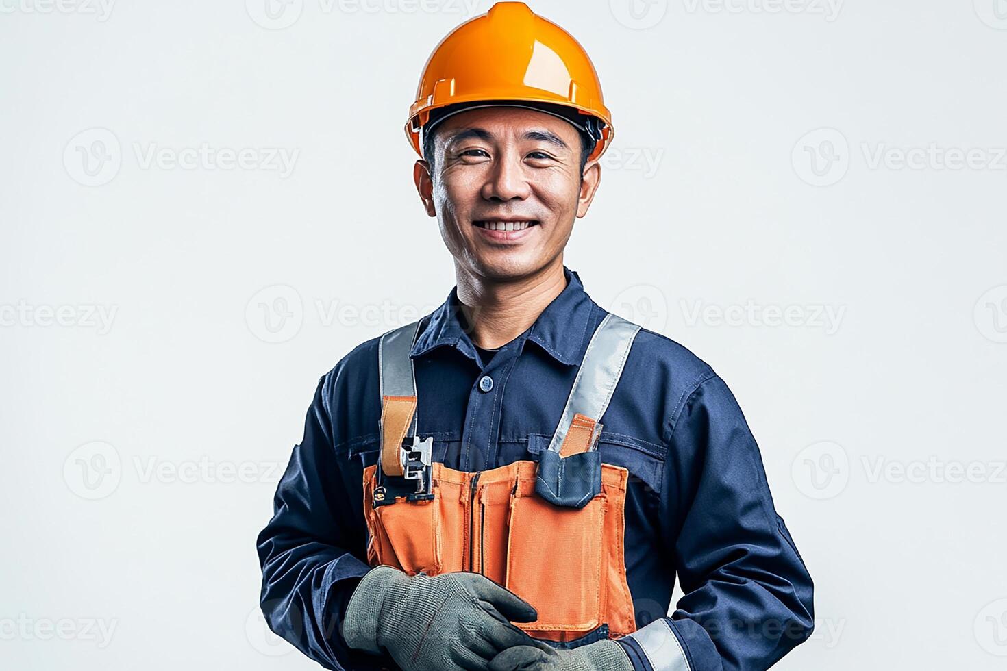 A man in a hard hat and overalls photo