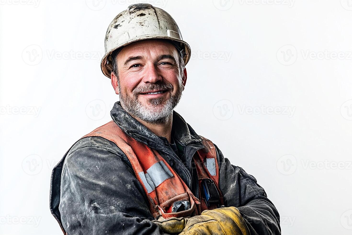 A man in a hard hat and overalls smiling photo