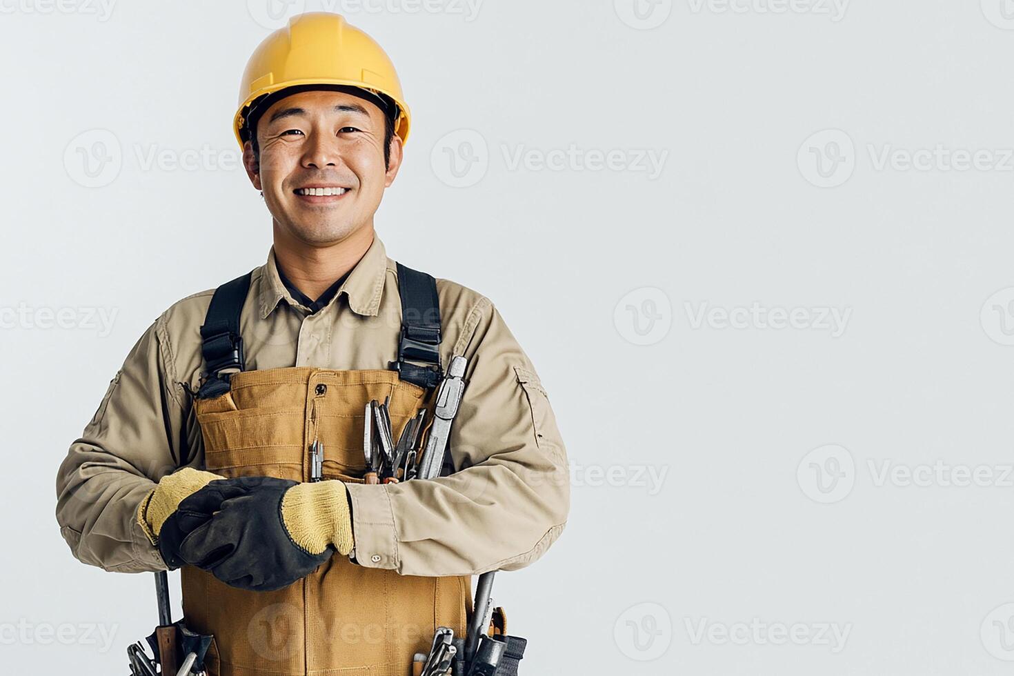 Asian male construction worker with tools photo