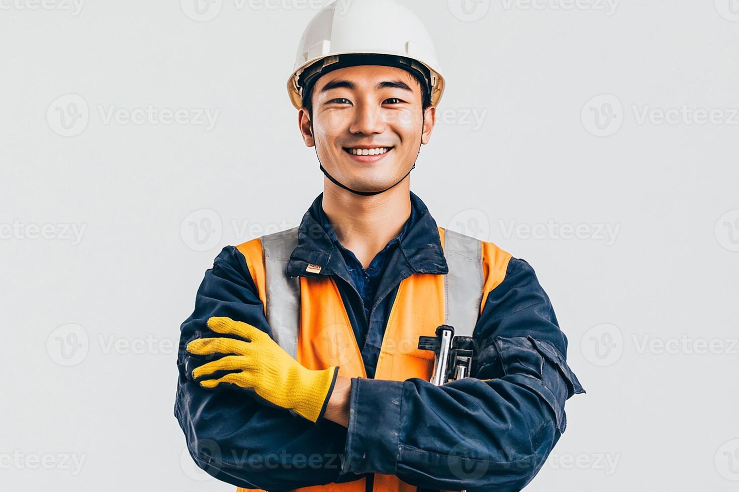 Asian man in safety vest and gloves photo