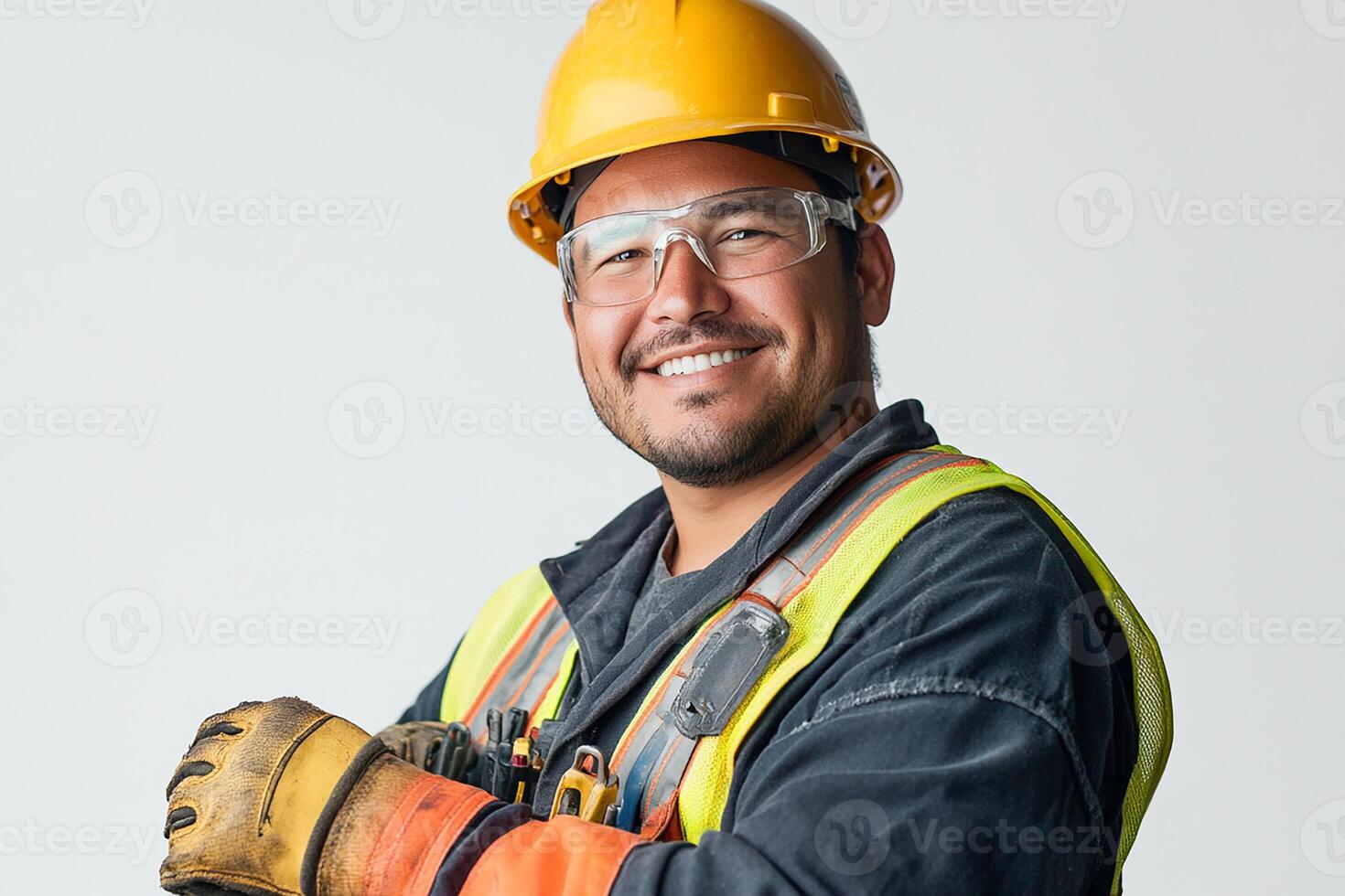 A man in a hard hat and safety glasses photo