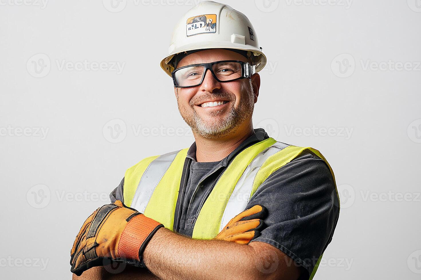 A man in a hard hat and safety vest photo