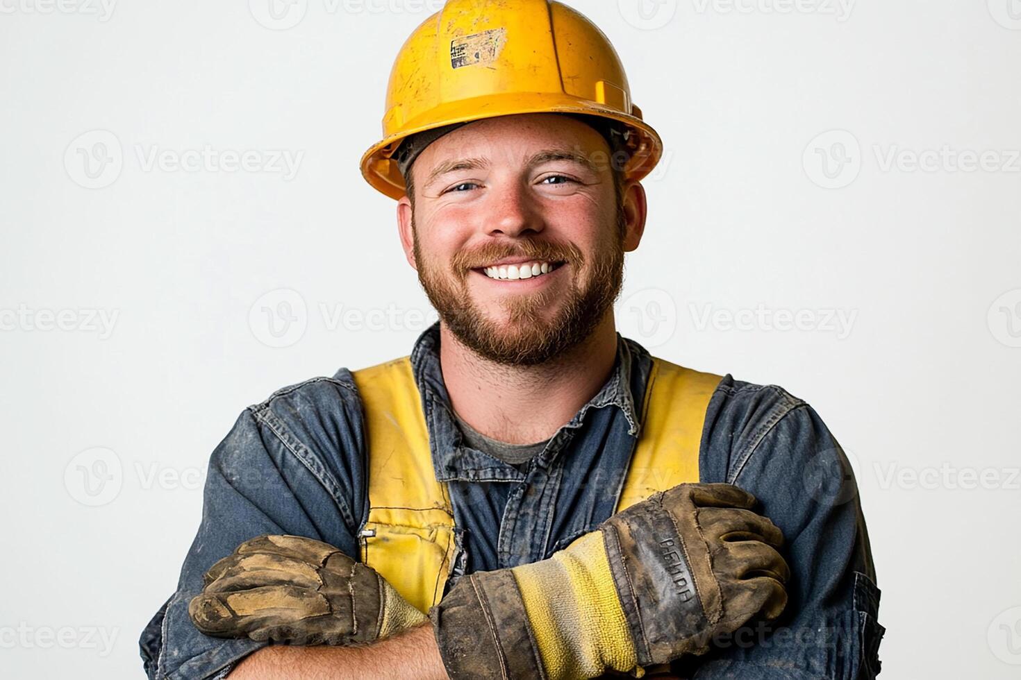 A smiling man in a hard hat and gloves photo