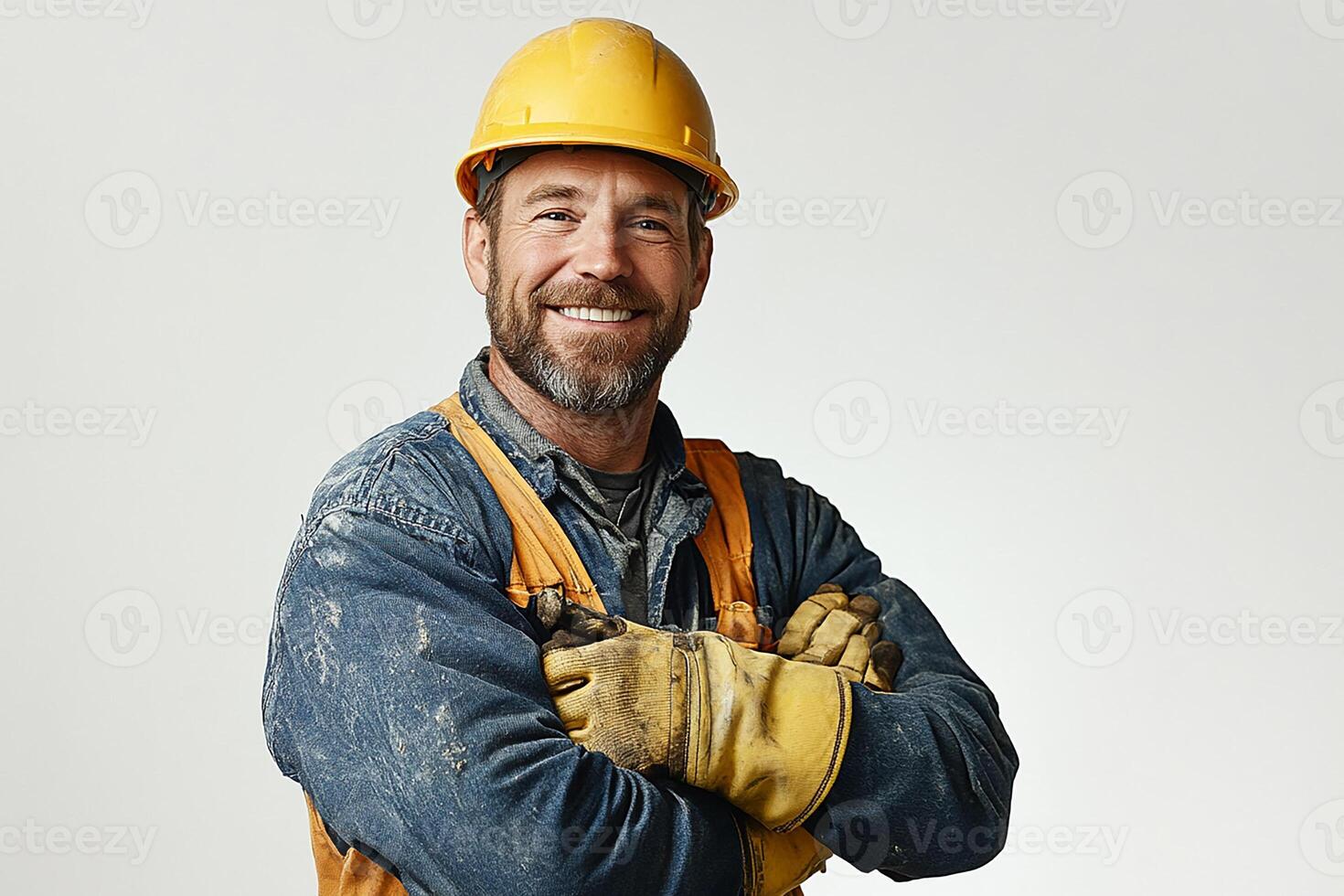 A smiling man in a hard hat and overalls photo