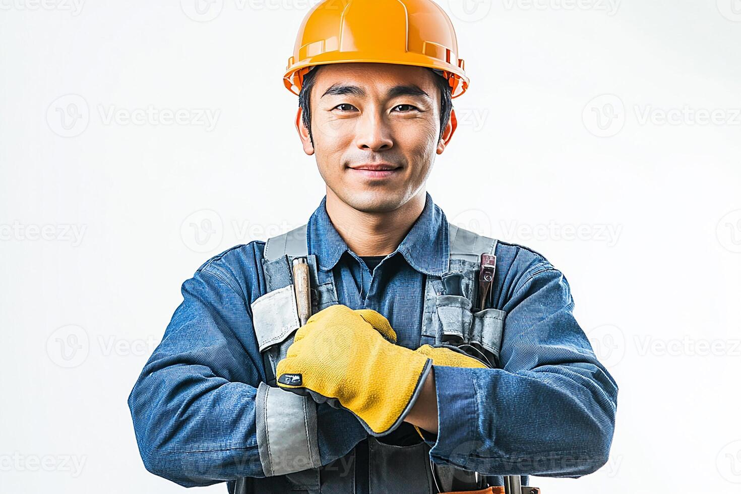 A man in a hard hat and safety glasses photo