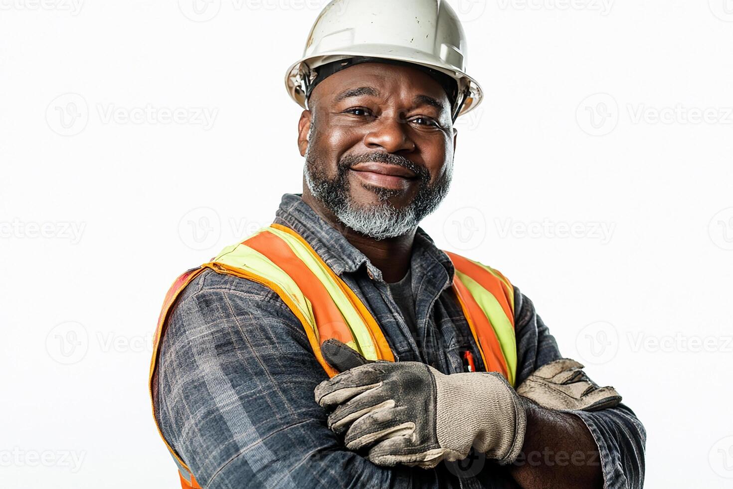 A man in a hard hat and safety vest photo