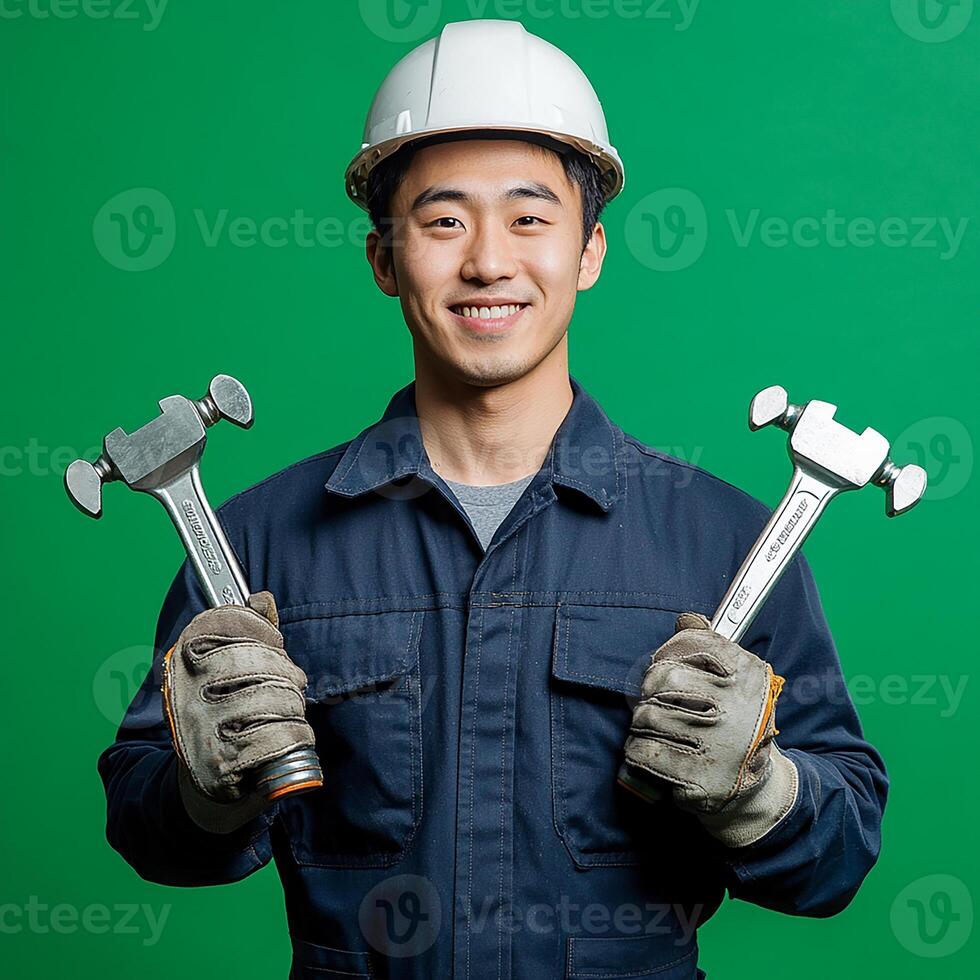 A man holding two wrenches photo