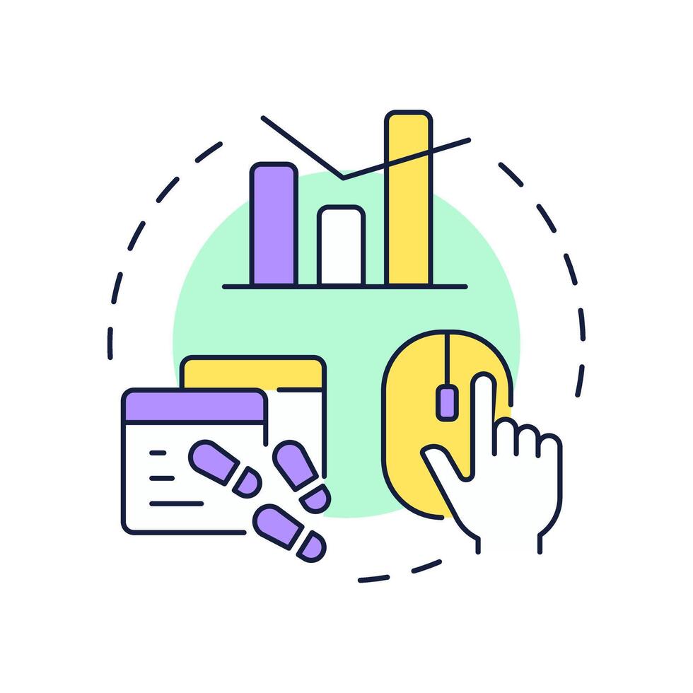 Average web pages per session multi color concept icon. Indicating user engagement. Audience engagement metric. Round shape line illustration. Abstract idea. Graphic design. Easy to use in infographic vector