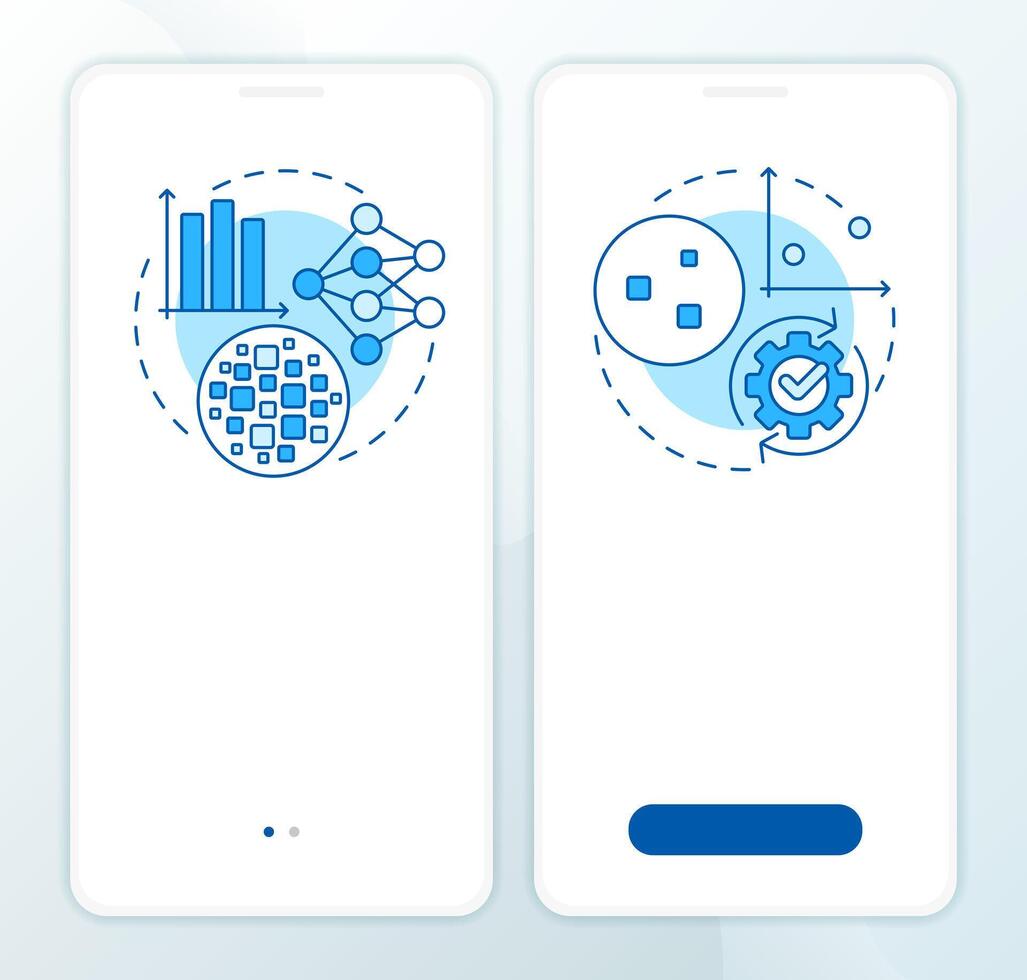 Dense vs sparse s blue onboarding mobile app screen. Walkthrough 2 steps editable graphic instructions with linear concepts. UI, UX, GUI template vector