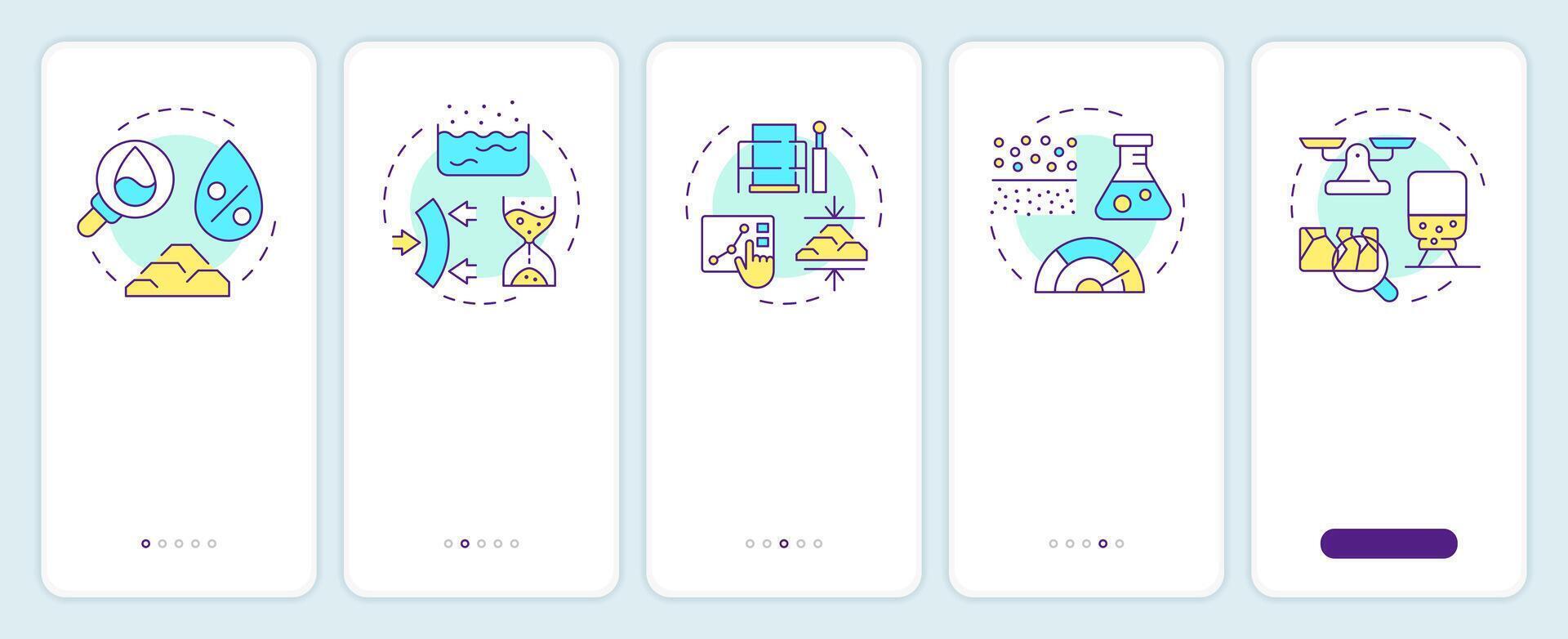 Soil tests onboarding mobile app screen. Geodetic survey walkthrough 5 steps editable graphic instructions with linear concepts. UI, UX, GUI template vector