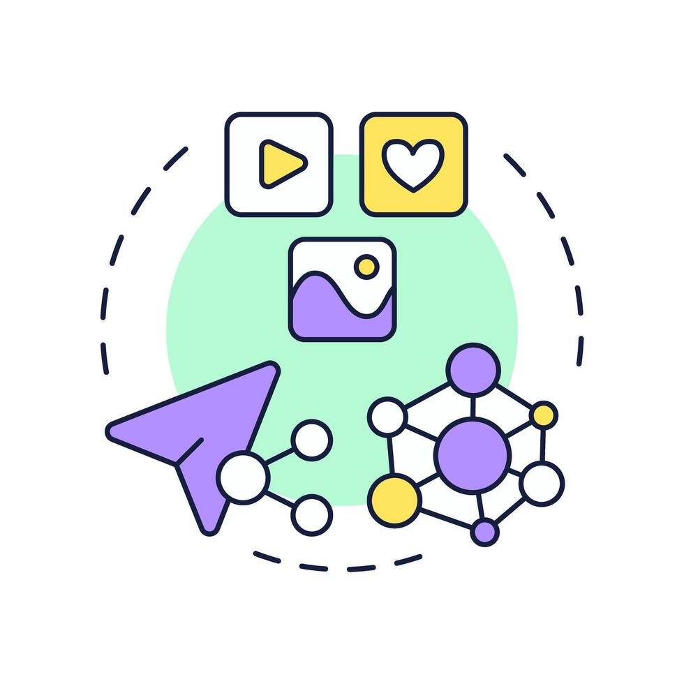 Social media shares multi color concept icon. Understanding content virality. Audience engagement metric. Round shape line illustration. Abstract idea. Graphic design. Easy to use in presentation vector