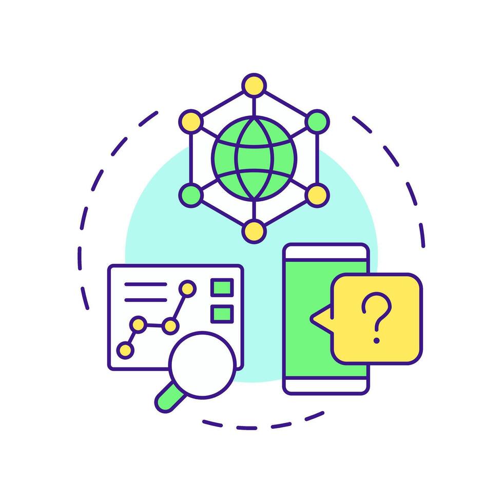 Check social media multi color concept icon. Analyzing content generating active interactions. SMM strategy. Round shape line illustration. Abstract idea. Graphic design. Easy to use in infographic vector