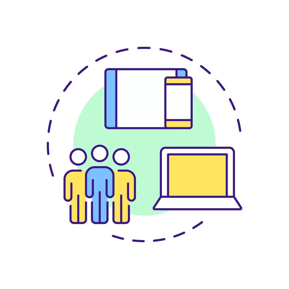 Cross platform audience multi color concept icon. Tracks customers behavior across multiple media channels. Round shape line illustration. Abstract idea. Graphic design. Easy to use in presentation vector