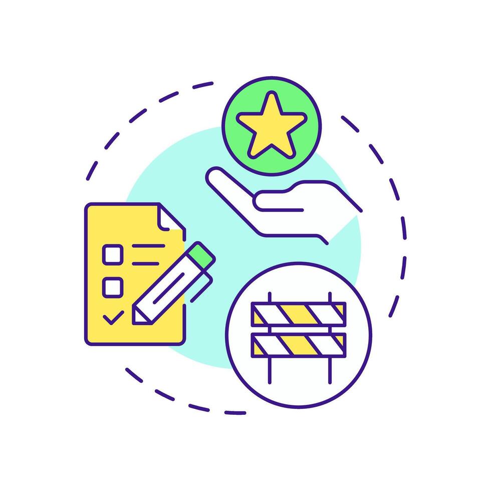 Identify barriers and facilitators multi color concept icon. Obstacles influencing on audience behavior. Round shape line illustration. Abstract idea. Graphic design. Easy to use in presentation vector