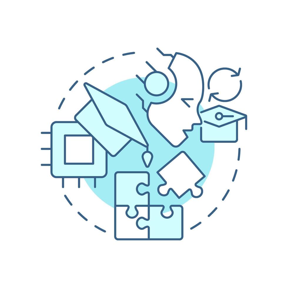 Self supervised learning soft blue concept icon. Training model with large dataset. . Round shape line illustration. Abstract idea. Graphic design. Easy to use in presentation vector