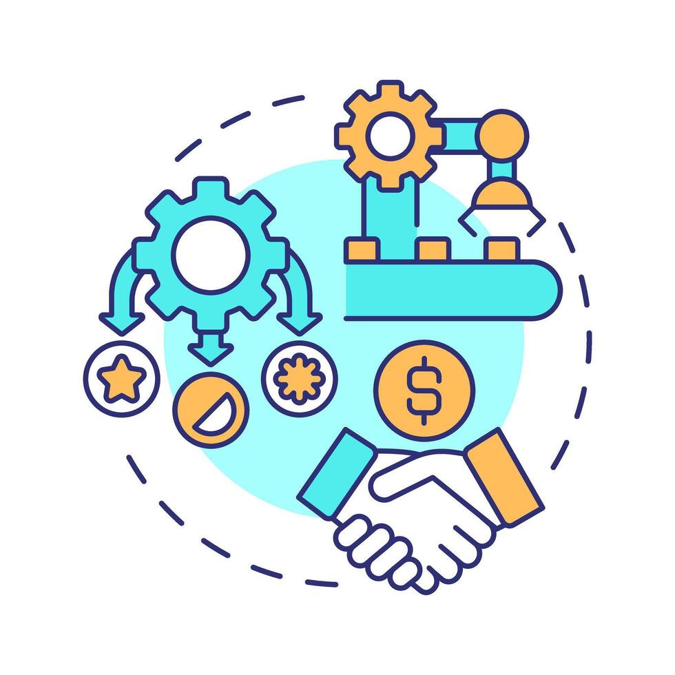 White label multi color concept icon. Products manufacturing. Resale under different brand names. Partnership. Round shape line illustration. Abstract idea. Graphic design. Easy to use vector